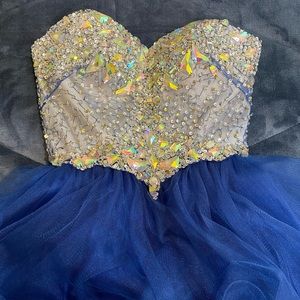 Crystal beaded blue and silver mini dress